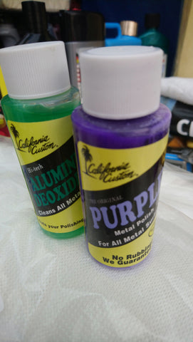 Purple metal polish sample and deoxidize sample